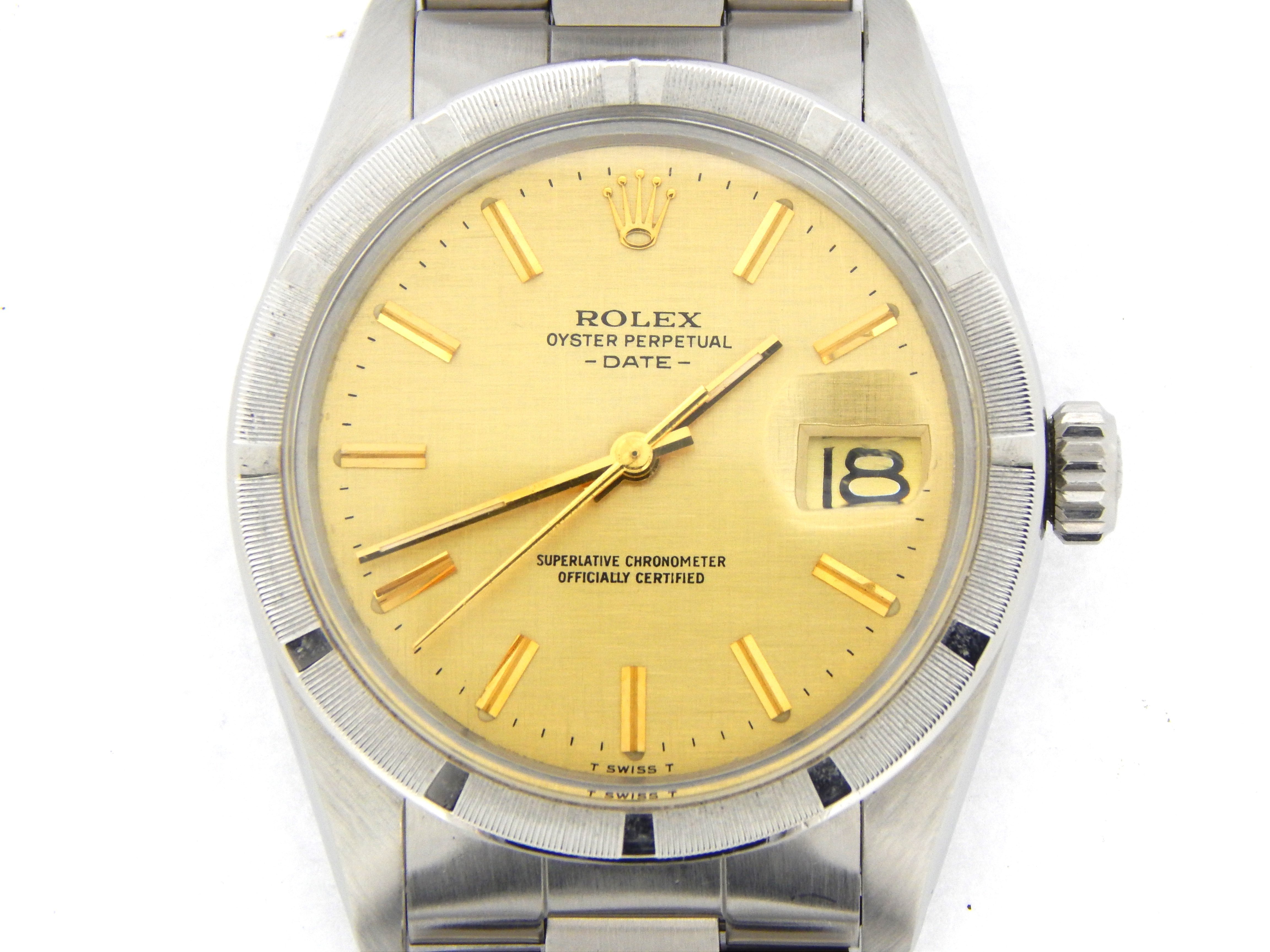 Mens Vintage Rolex Stainless Steel Date Watch 1501 with Gold Linen