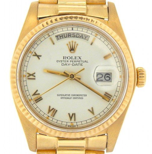 Rolex 18K Yellow Gold Day-Date President 18038 White Roman-1