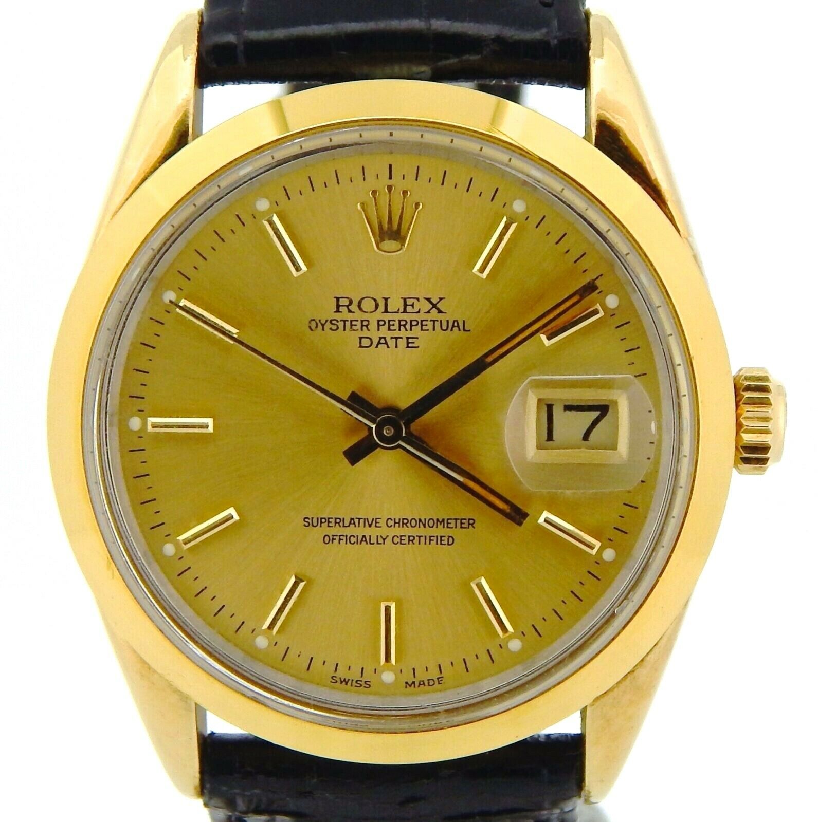 Mens Rolex 14K Gold Shell Date Model 15505 Watch with Champagne Dial ...