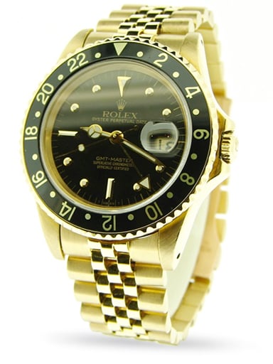 Mens Rolex 18K Yellow Gold GMT-Master Black Nipple 16758