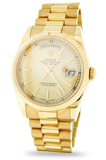 Rolex President Day Date Mens 18K Gold Champagne 118238