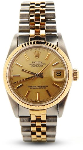 Pre Owned Mid Size Rolex Two-Tone Datejust with a Gold Champagne Dial 68273