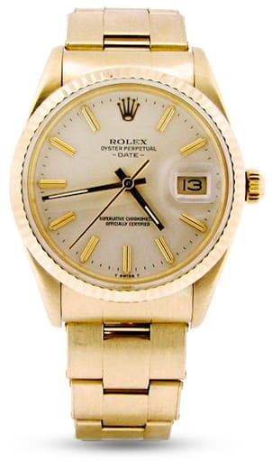 Mens Rolex 14K Yellow Gold Date Silver 15037