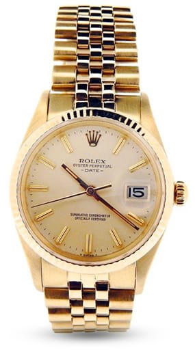 Pre Owned Mens Rolex Yellow Gold Date with a Gold Champagne Dial 15037