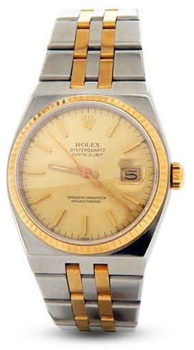 Pre Owned Mens Rolex Two-Tone Oysterquartz Datejust Gold Champagne 17013