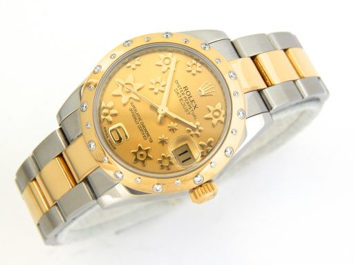 Rolex Two-Tone Datejust 178343 Champagne Floral Dial & 24 Diamond Domed Bezel -5