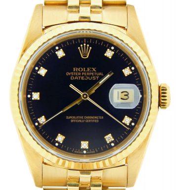 Rolex 18K Yellow Gold Datejust 16018 Black Diamond-1