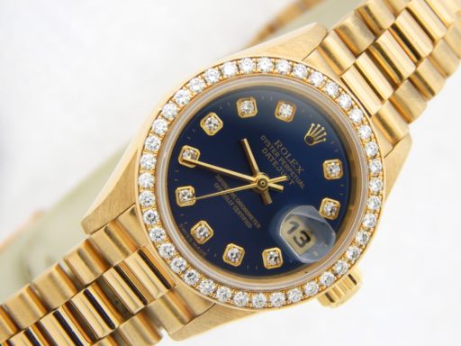 Rolex 18K Yellow Gold Datejust 69178 Blue Diamond-5