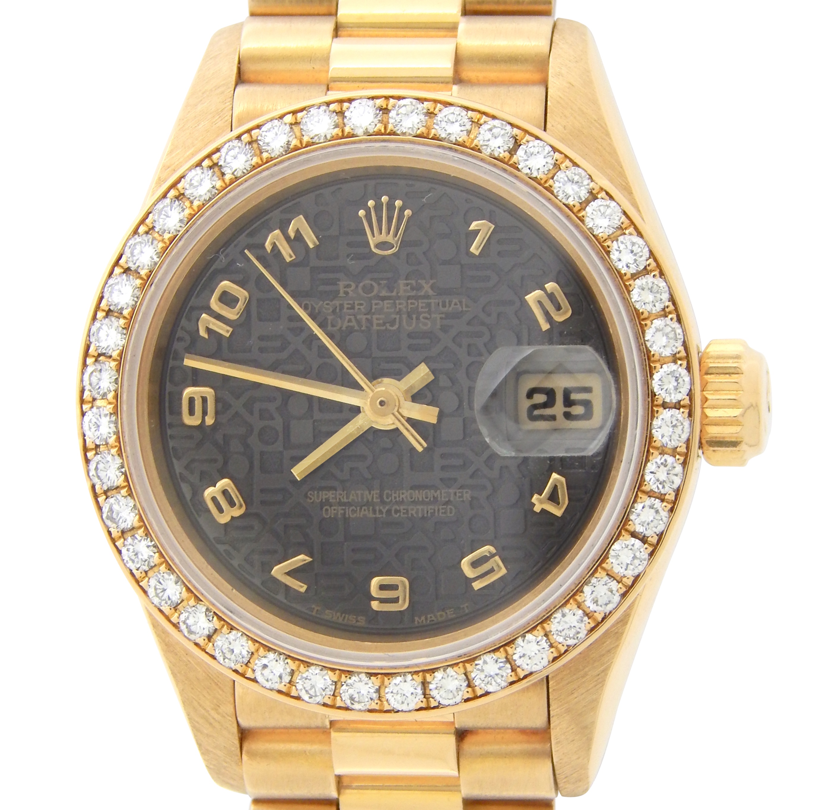 Rolex Datejust 26 mm Black Dial Presidential Gold Ladies Diamond Watch