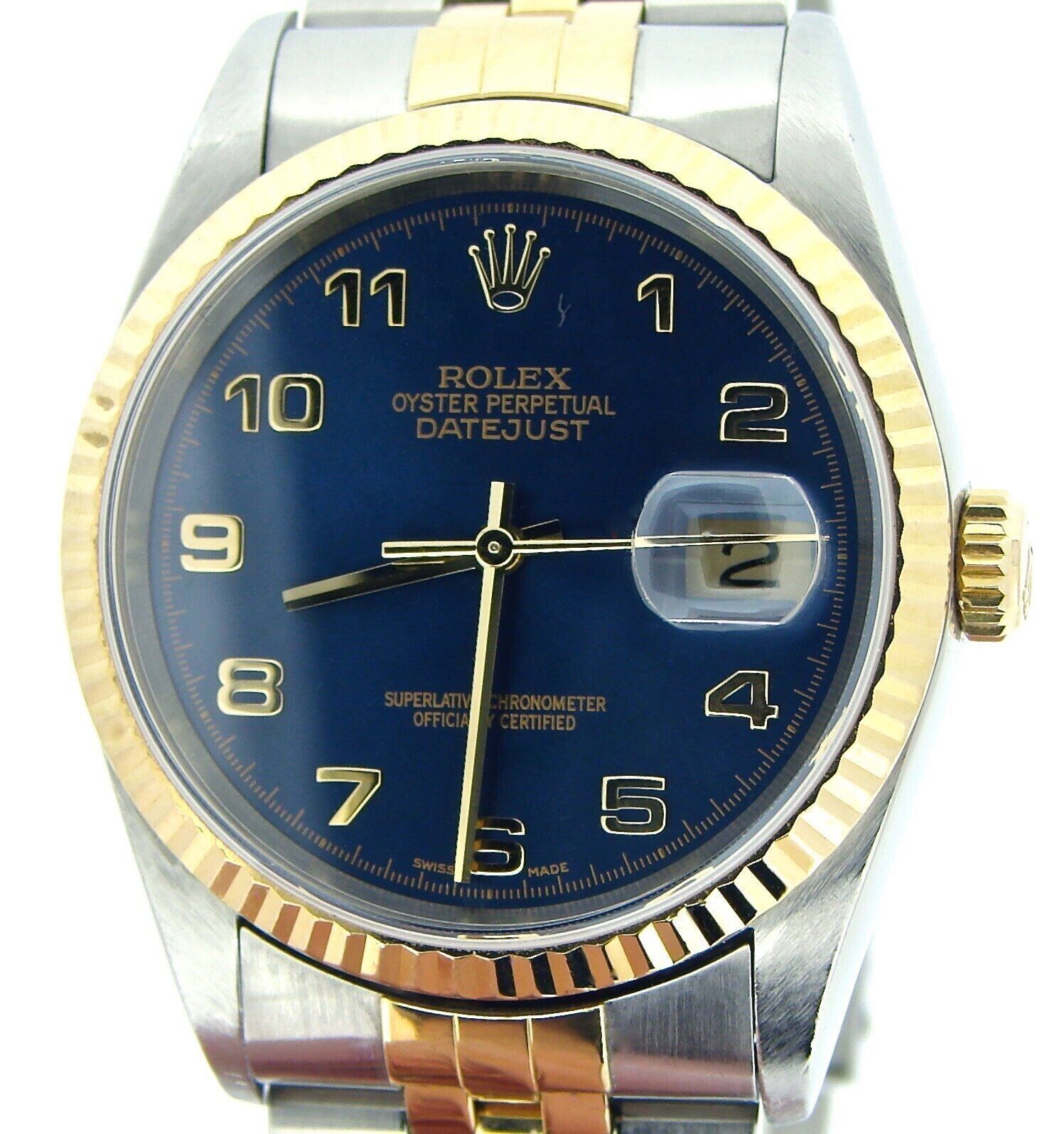 Uartig Uenighed højen Mens Rolex 18k Yellow Gold and Steel Datejust Watch 16233 Blue Arabic Dial  (SKU Y236727BCMT) -