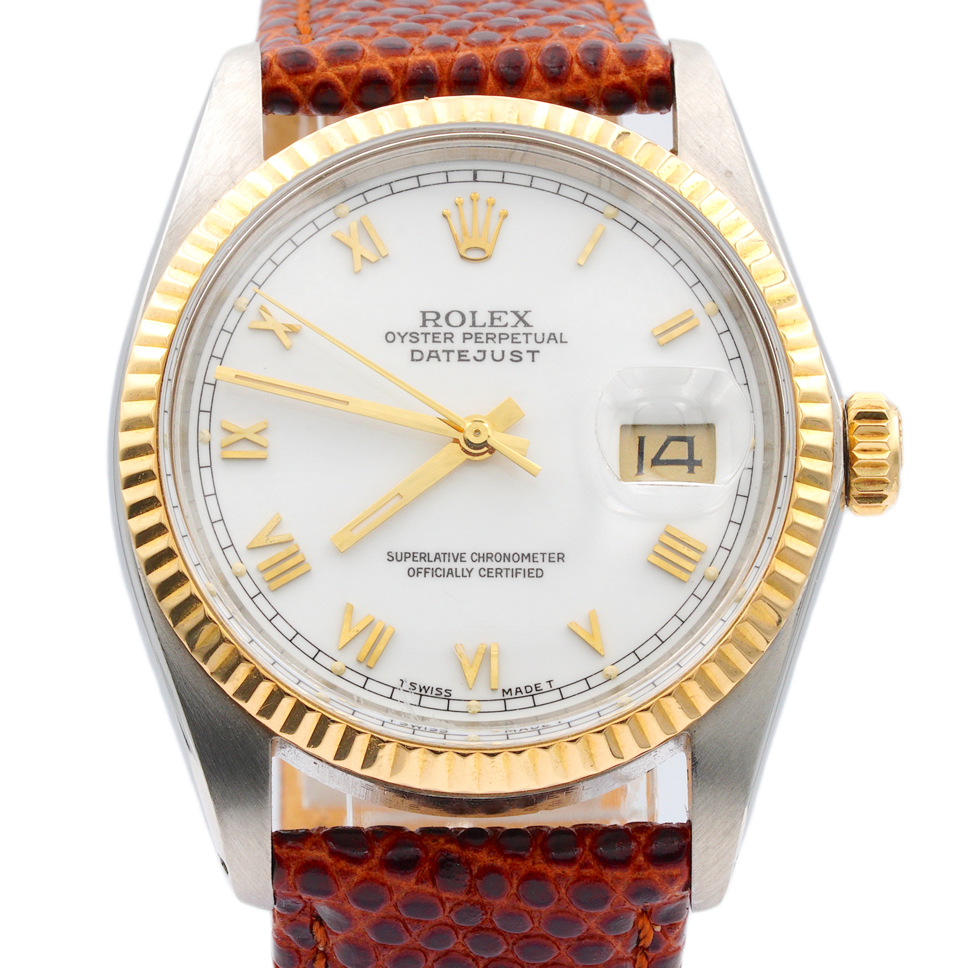 brud Biprodukt forudsigelse Mens Rolex Two-Tone 18K/SS Datejust Watch with White Roman Dial 16013 (SKU  9898728AMT) -