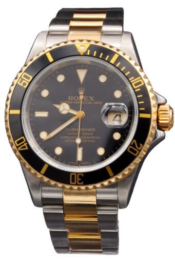 Mens Rolex Two-Tone Submariner 16613T Watch with Black Dial & Bezel - Mid 2000s