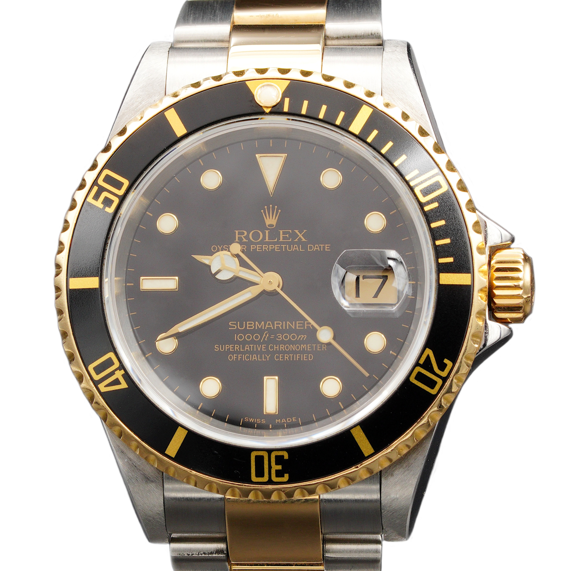 Mens Rolex Two Tone Submariner 16613T Watch with Black Dial