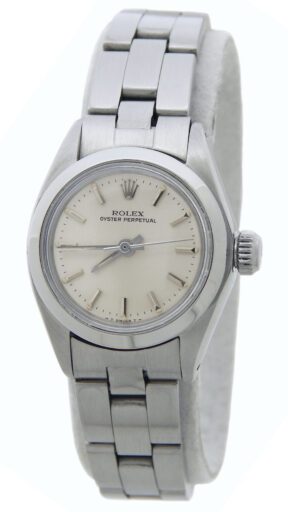 Ladies Rolex Stainless Steel Oyster Perpetual Watch with Silver Dial 6718