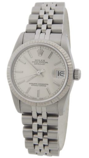 Mid Size Rolex Stainless Steel Datejust Watch with Silver Stick Dial 68274