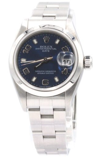 Ladies Rolex Stainless Steel Date Watch 79160 Blue Arabic Dial
