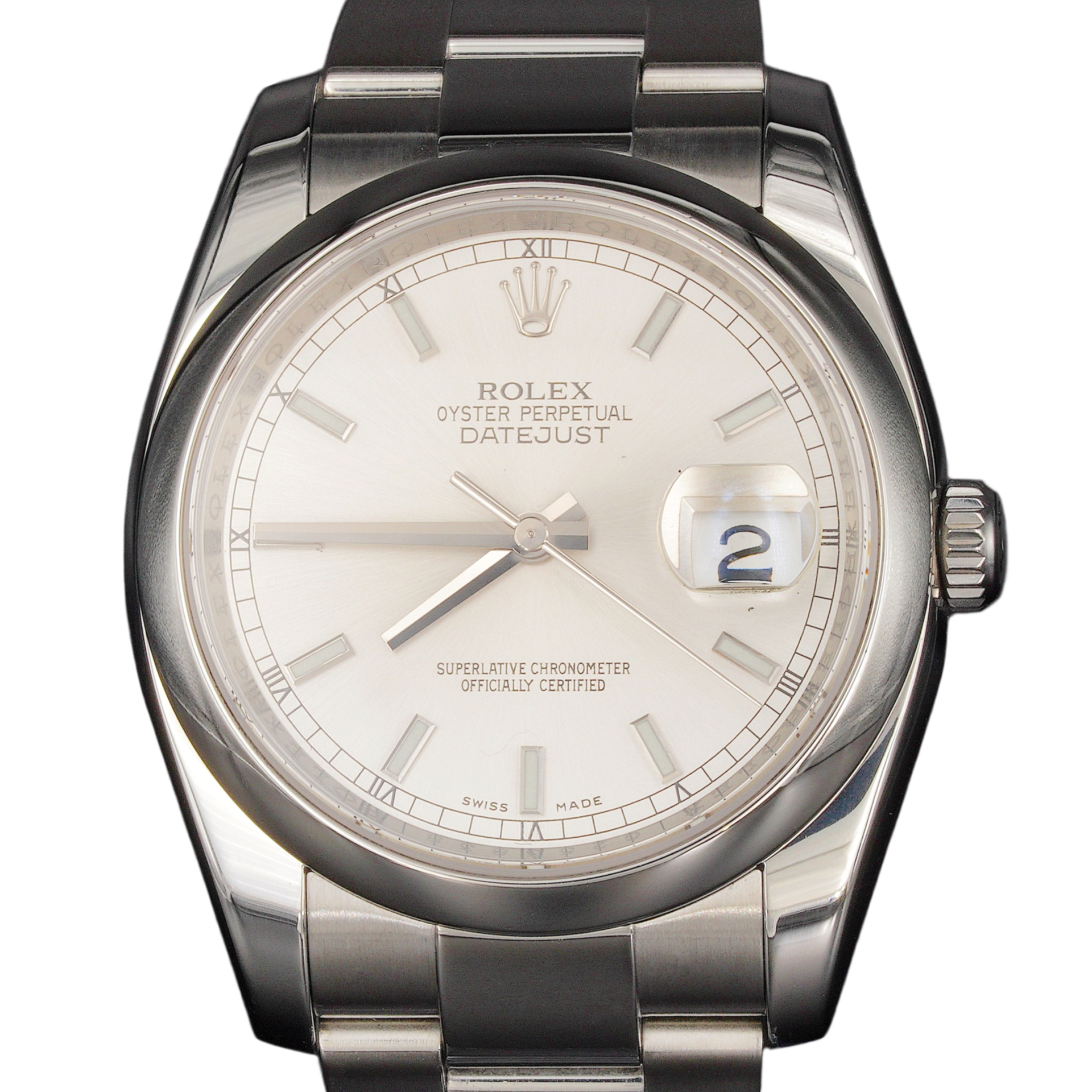 ROLEX DATEJUST UNISEX WATCH 36 MM SILVER INDEX DIAL STEEL SMOOTH OYSTER 116200 Rolex Datejust 36 Silver Index Oystersteel Jubilee 116200  main image 3