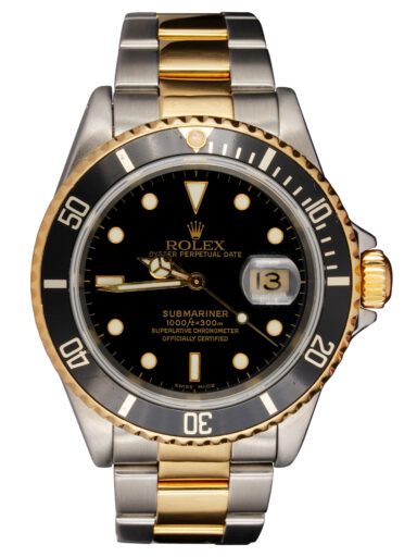 Mens 1990s Rolex 2Tone Submariner Watch Black 16613