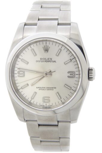 36mm Rolex Stainless Steel Oyster Perpetual Watch Silver Arabic Dial 116000