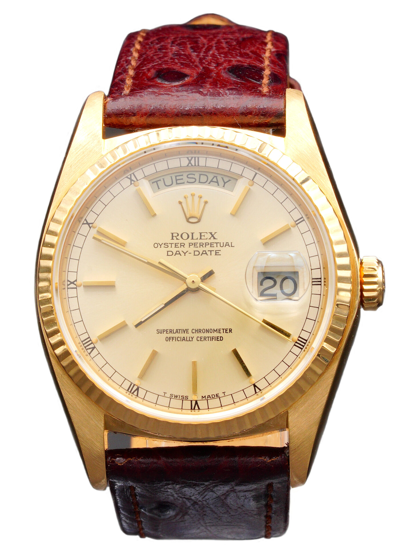 Mens Rolex 18K Gold Day-Date Ref. 18038 Watch with Silver Dial