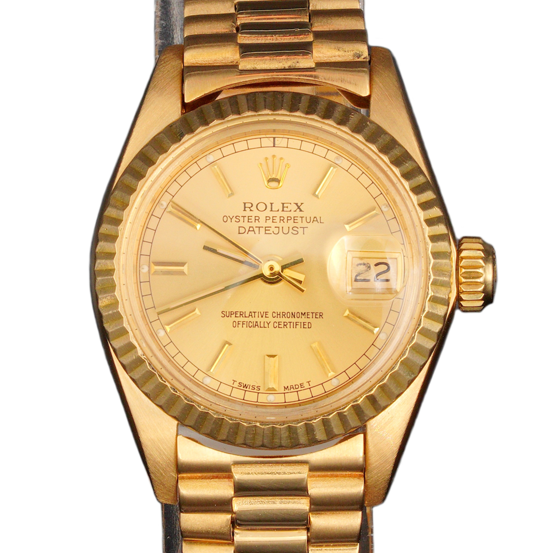Rolex Oyster President Ladies 14k Gold Rolex 14K Gold Oyster Perpetual Date 1975-TheWatchSalon main image 2