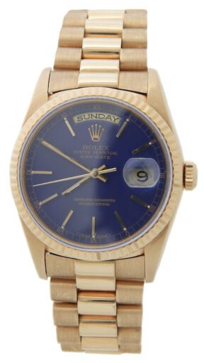 Mens Rolex 18K Gold Day-Date President Watch Blue Dial 18238