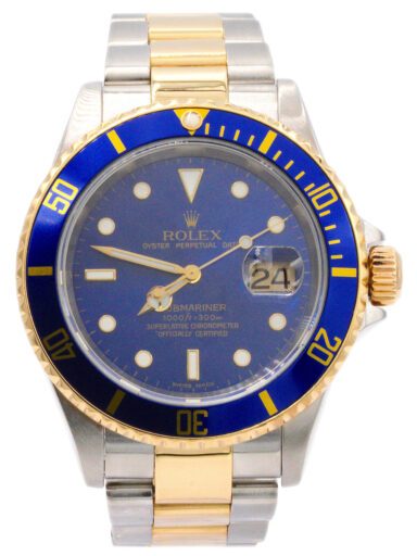 Mens Rolex Two-Tone 18K/SS Submariner Watch Blue Dial 16613