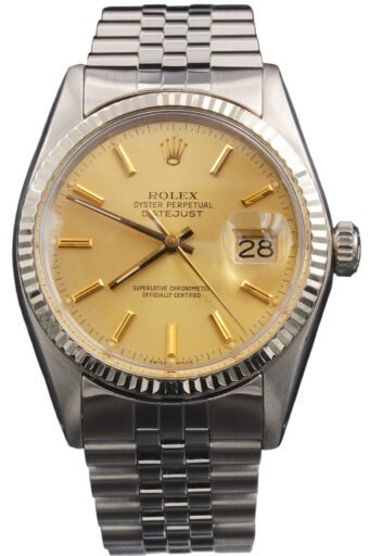 Mens Rolex Stainless Steel Datejust Watch Gold Champagne Dial 16014