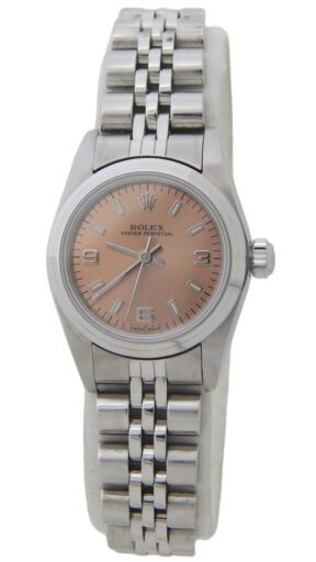 Ladies Rolex Stainless Steel Oyster Perpetual Watch with Salmon Dial 76080