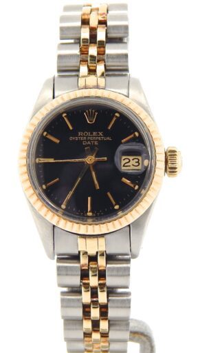 Ladies 26mm Rolex Two-Tone Date Model Ref. 6917 Watch with Black Dial