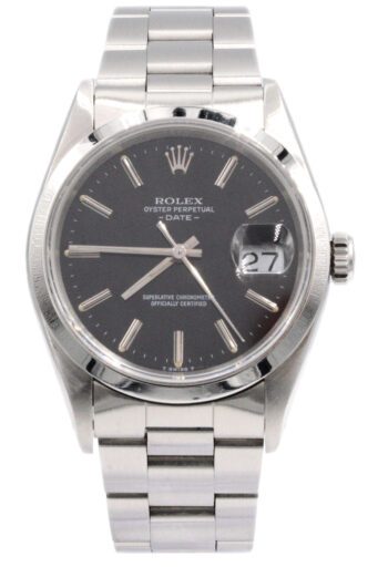 Mens Rolex Stainless Steel Date Watch Black Dial 15200