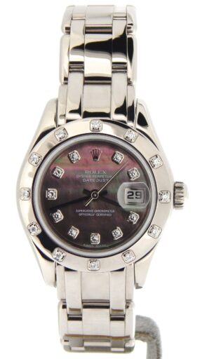 Ladies Rolex 18K White Gold Datejust Pearlmaster Tahitian Diamond 80319