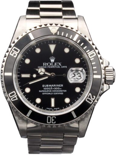 Mens Rolex Stainless Steel Submariner Watch Black Dial 16610