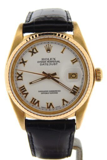 Mens Rolex 18K Yellow Gold Datejust White Roman 16018