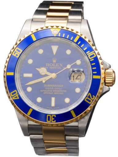 Mens Rolex Two-Tone 18K/SS Submariner Watch Blue Dial 16613T