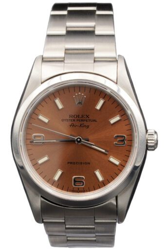 Mens Rolex Stainless Steel Air-King Watch Salmon Arabic Dial 14000