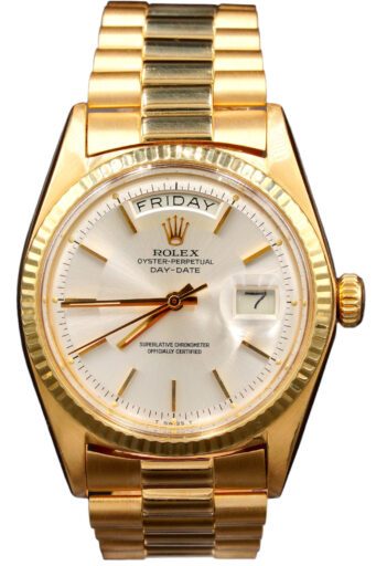 Mens Rolex 18K Gold Day-Date President Watch Silver Dial 1803