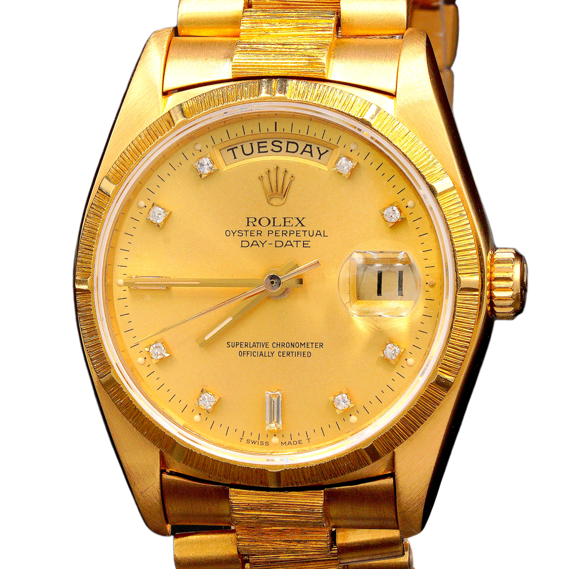 Mens Rolex 18K Gold Day-Date President Bark Finish Watch 18078