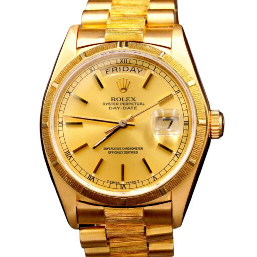 Mens Rolex 18K Yellow Gold Day-Date President Watch Ref. 18078 Bark Finish