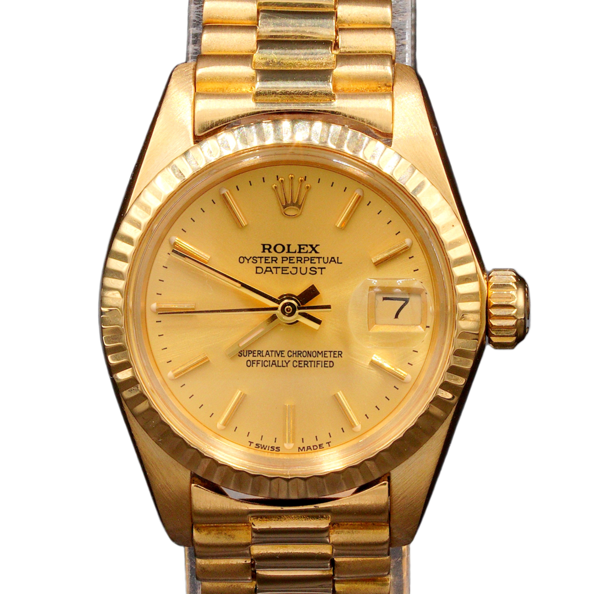Ladies Rolex 18K Yellow Gold Datejust President Watch Champagne