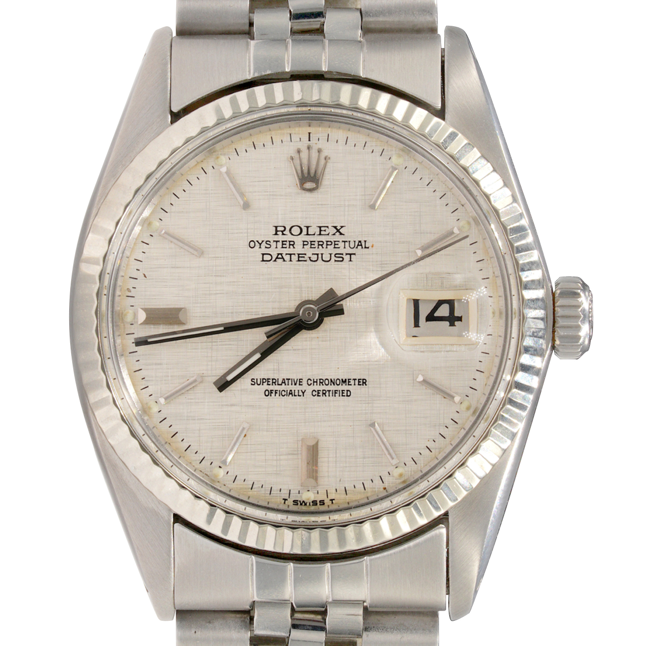 Mens Rolex Stainless Steel Datejust Watch Silver Linen Dial 16014 