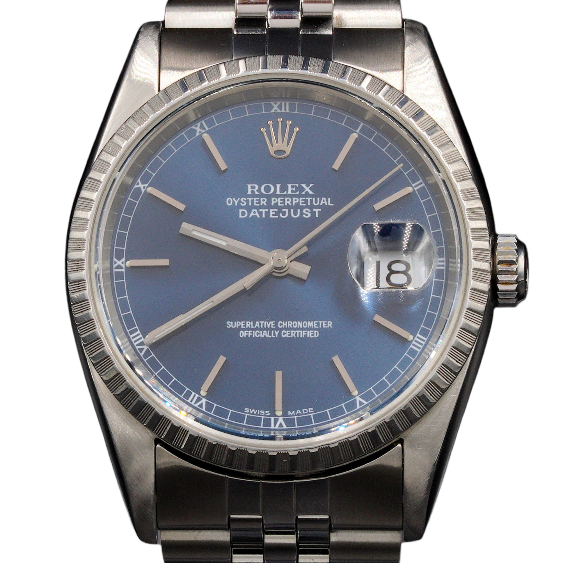 ROLEX DATEJUST 16220 8コマ Mens Rolex Stainless Steel Datejust 16220 Watch with Blue Dial