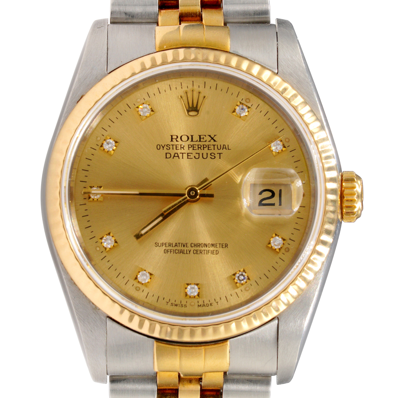 Mens Rolex Two-Tone Datejust Watch Factory Gold Diamond Dial 16233