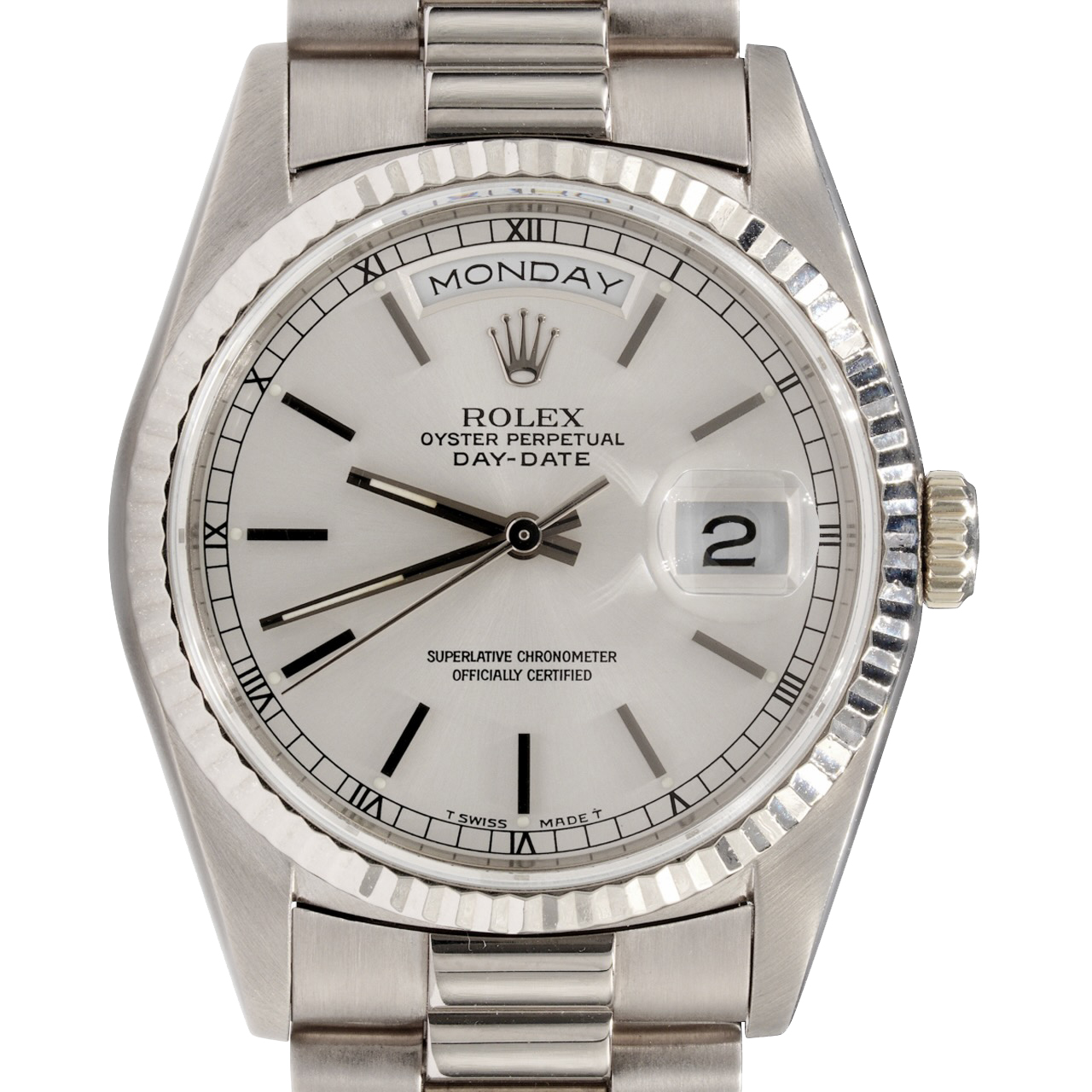 Mens Rolex 18K White Gold Day-Date President Watch Ref. 18239 with
