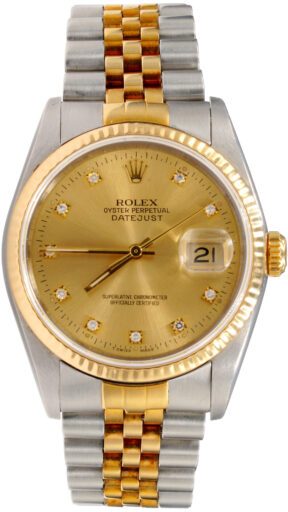 Mens Rolex Two-Tone Datejust Watch Factory Gold Diamond Dial 16233