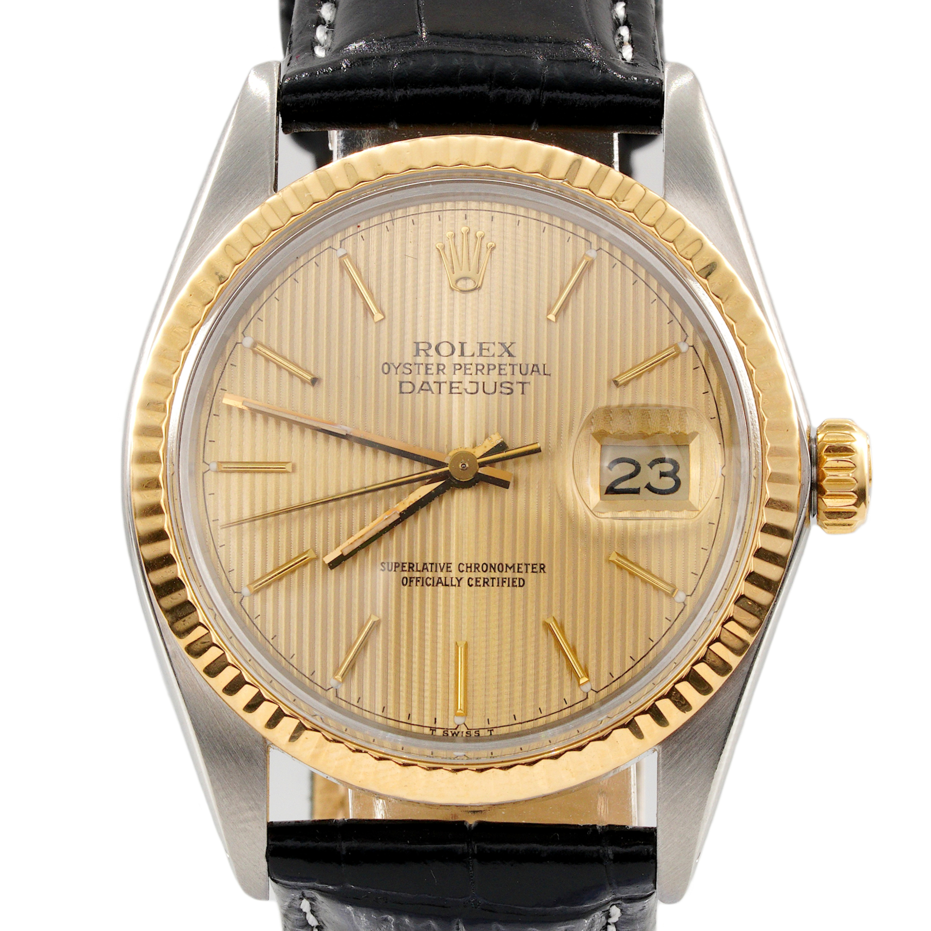 Mens Rolex Two-Tone 18K/SS Datejust Watch Gold Champagne Tapestry