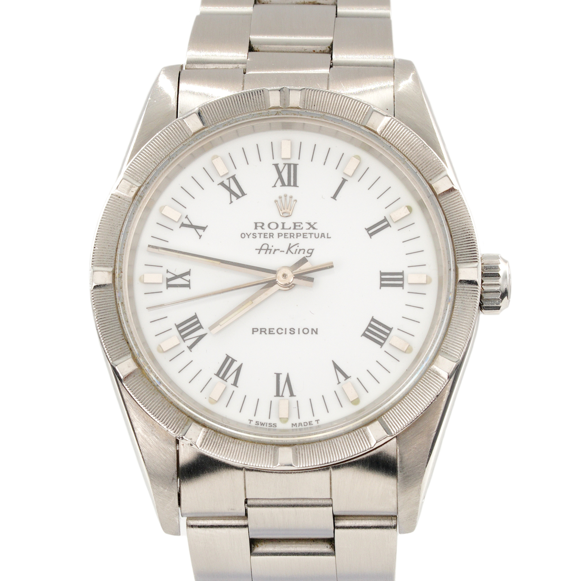 Mens Rolex Stainless Steel Air-King Watch White Roman Dial 14010
