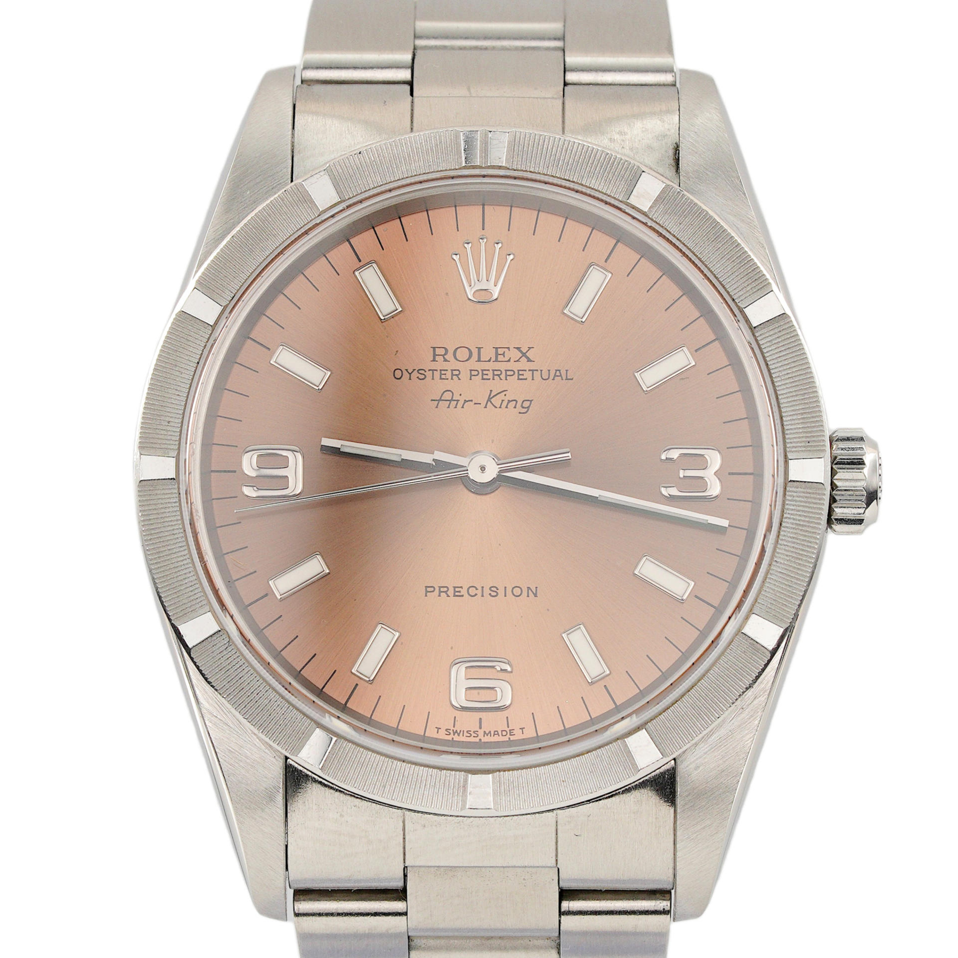 Mens Rolex Stainless Steel Air-King Watch Salmon Arabic Dial 14010
