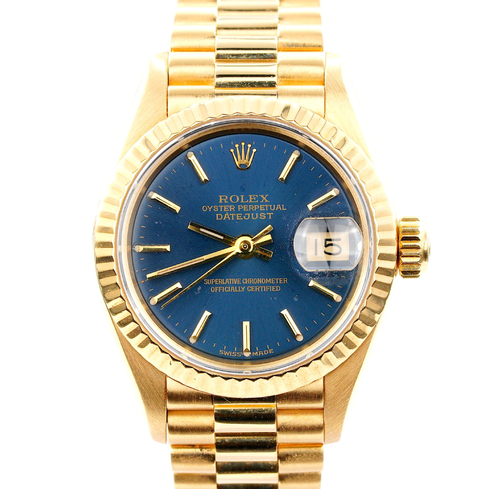 Ladies Rolex 18K Yellow Gold Datejust President 69178 Watch Blue