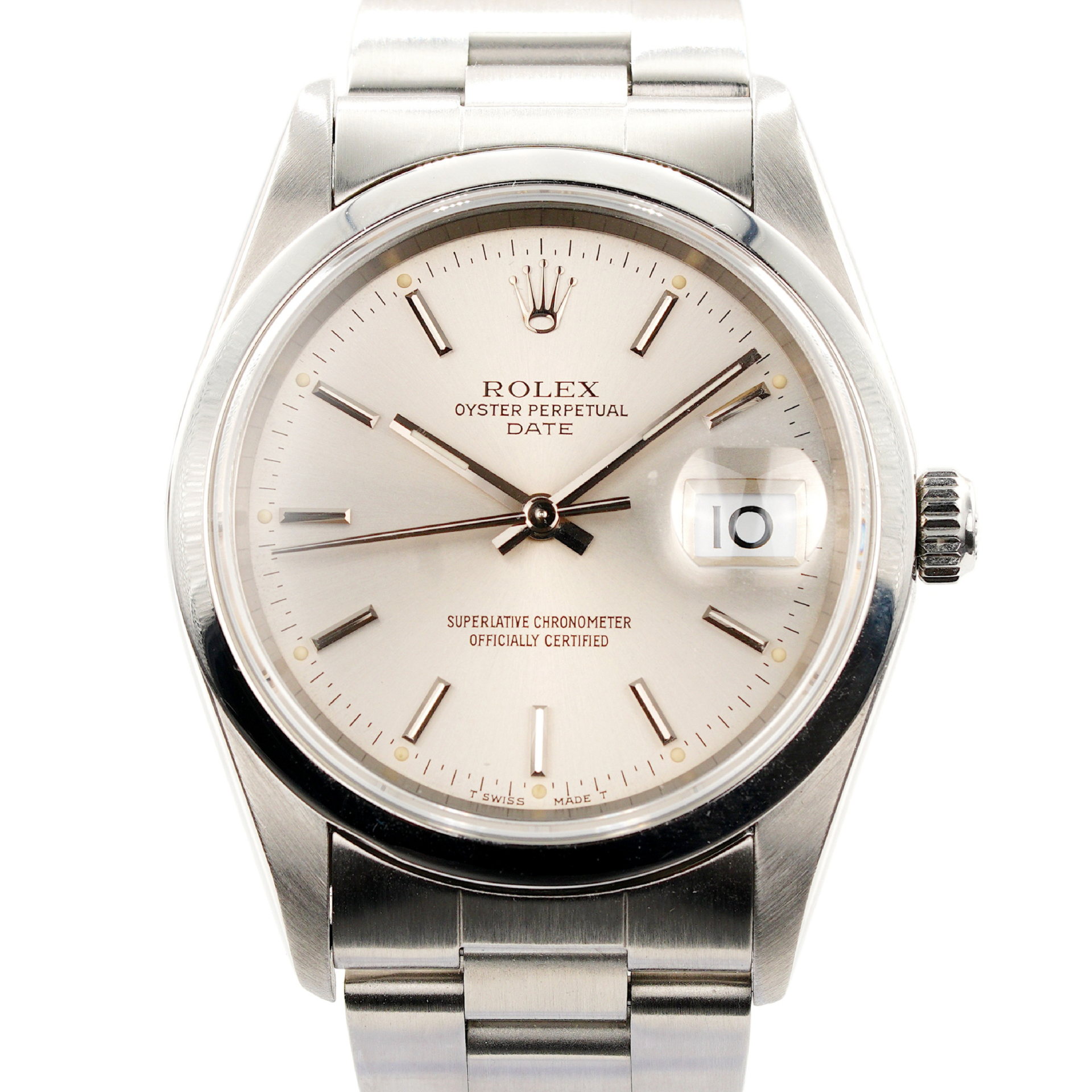 Mens Rolex Date Stainless Steel Watch Domed Bezel Oyster Band